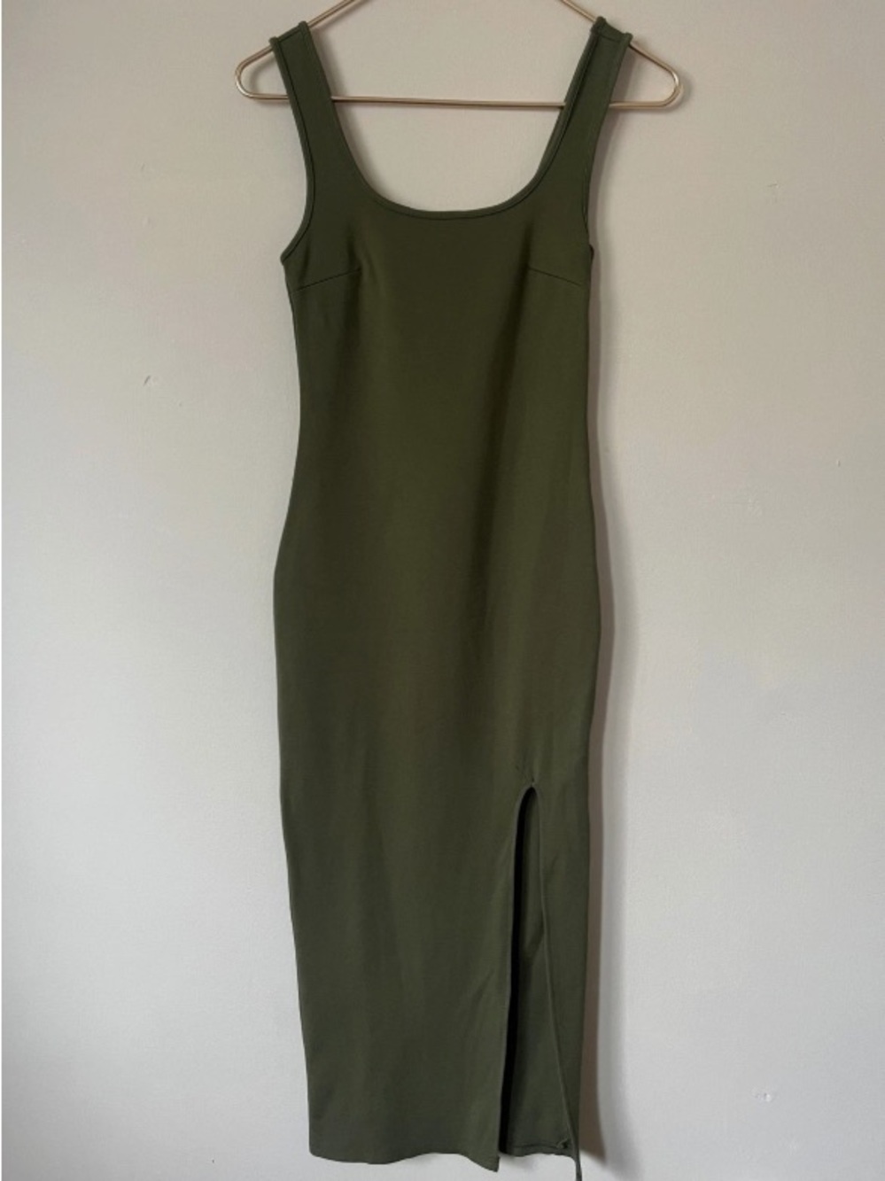 Olive Green Scoop Neck Midi Dress